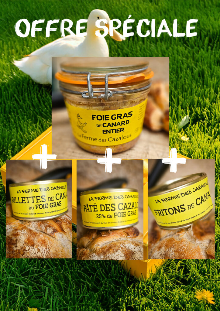 1 foie gras 1 paté 1 rillettes 1 fritons de la ferme des cazalous