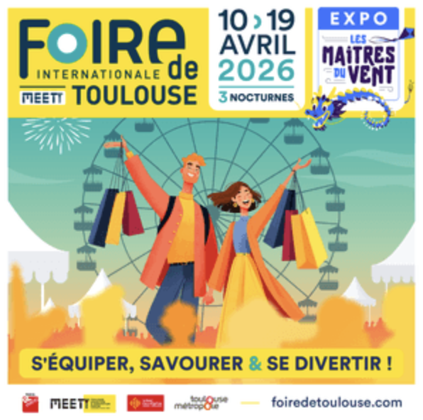 Foire Internationale de Toulouse VIVEZ LA FOIRE EN GRAND ! Rendez-vous du 10 au 19 avril 2026 MEETT - Parc des Expositions, Centre de Conventions & Congrès de Toulouse S'équiper, s'évader, se rencontrer, savourer !